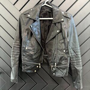 Zara black (faux) leather moto jacket in XS